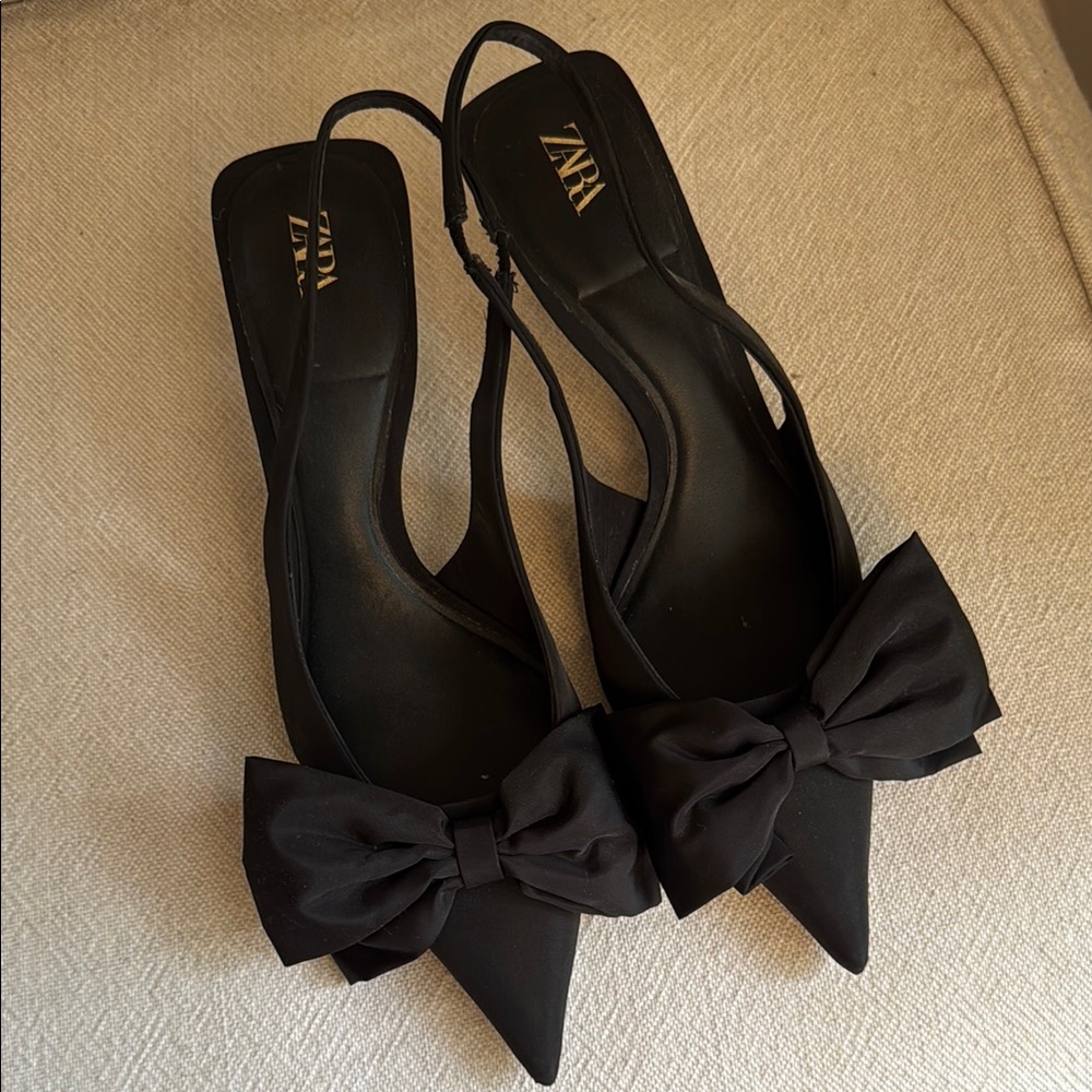 Zara Women's Black Bow Slingback Shoes